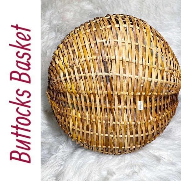 BUTTOCKS BASKET VTG Large Handmade Cottage Splint Ribbed Farmhouse Vintage - Picture 3 of 13